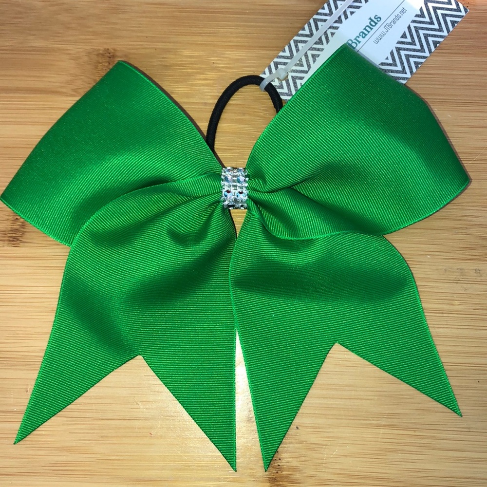 Green Cheerleading Bow Crystal Center